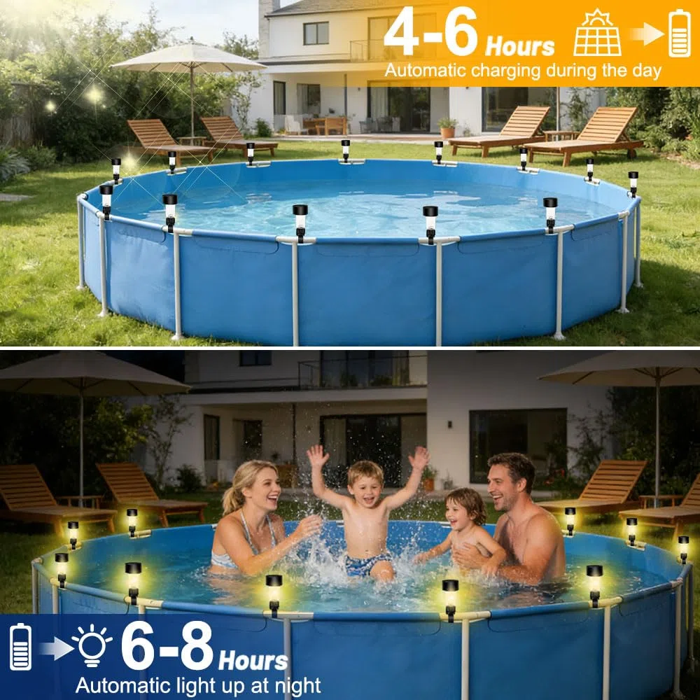 Set di 10 luci solari per piscina con fascette per cavi, illuminazione fluorescente bianca calda, 4,5 cm, per bordo piscina, recinzione, giardino, piscina, bar, decorazione per feste