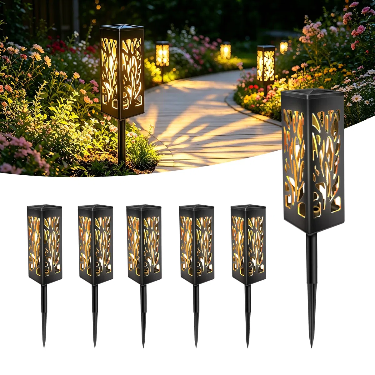 Caldarax 6 Pezzi Luci da Esterno Giardino Solari, Lanterna Solari da Esterno, Bianco Caldo, IP44 Impermeabie, Lampade Solare da Esterno per Sentieri, Giardini, Vialetto, Terrazza Decorazione