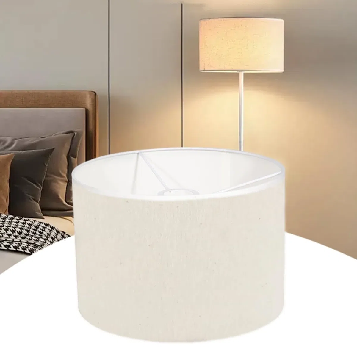 30x20 cm Paralume in Lino da Tavolo Rotondo Paralume per Lampade da Tavolo E27 Paralumi in Tessuto per Lampada Terra Sospensione Comodino (Beige-Bianco)