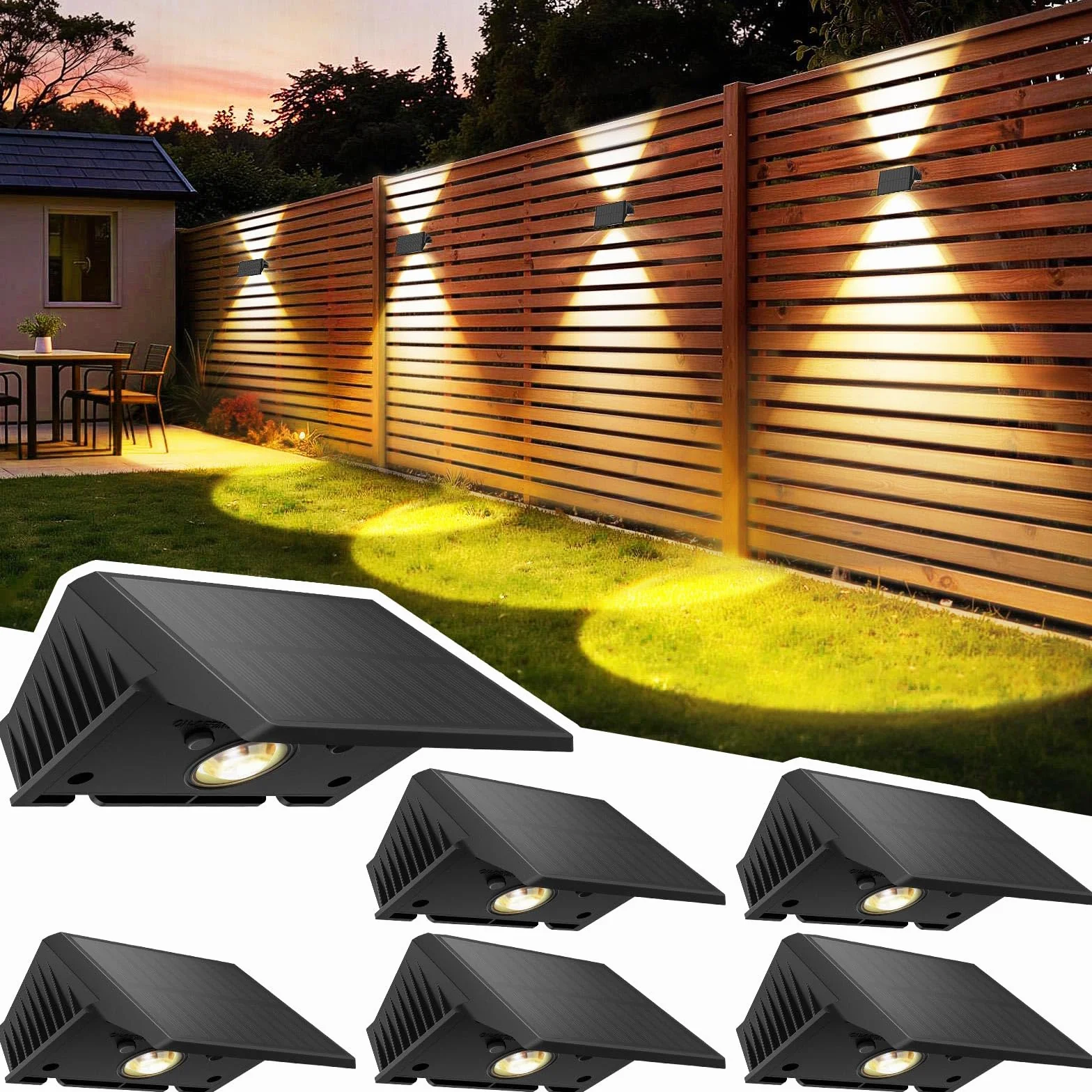 Lampada Solare da Esterno Up & Down Set da 6 Luci Solari da Esterno Bianco Caldo 3000K Faretti Solari a LED da Esterno 1000 mAh Applique Impermeabile IP67 Per Parete Giardino Terrazzo