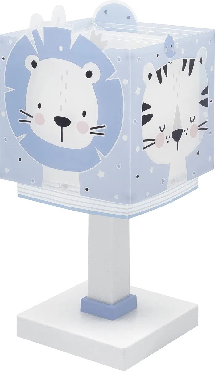 Dalber Lampada da tavolo o comodino per bambini Baby Jungle blu Giungla Orso Leone Tigre Coniglio