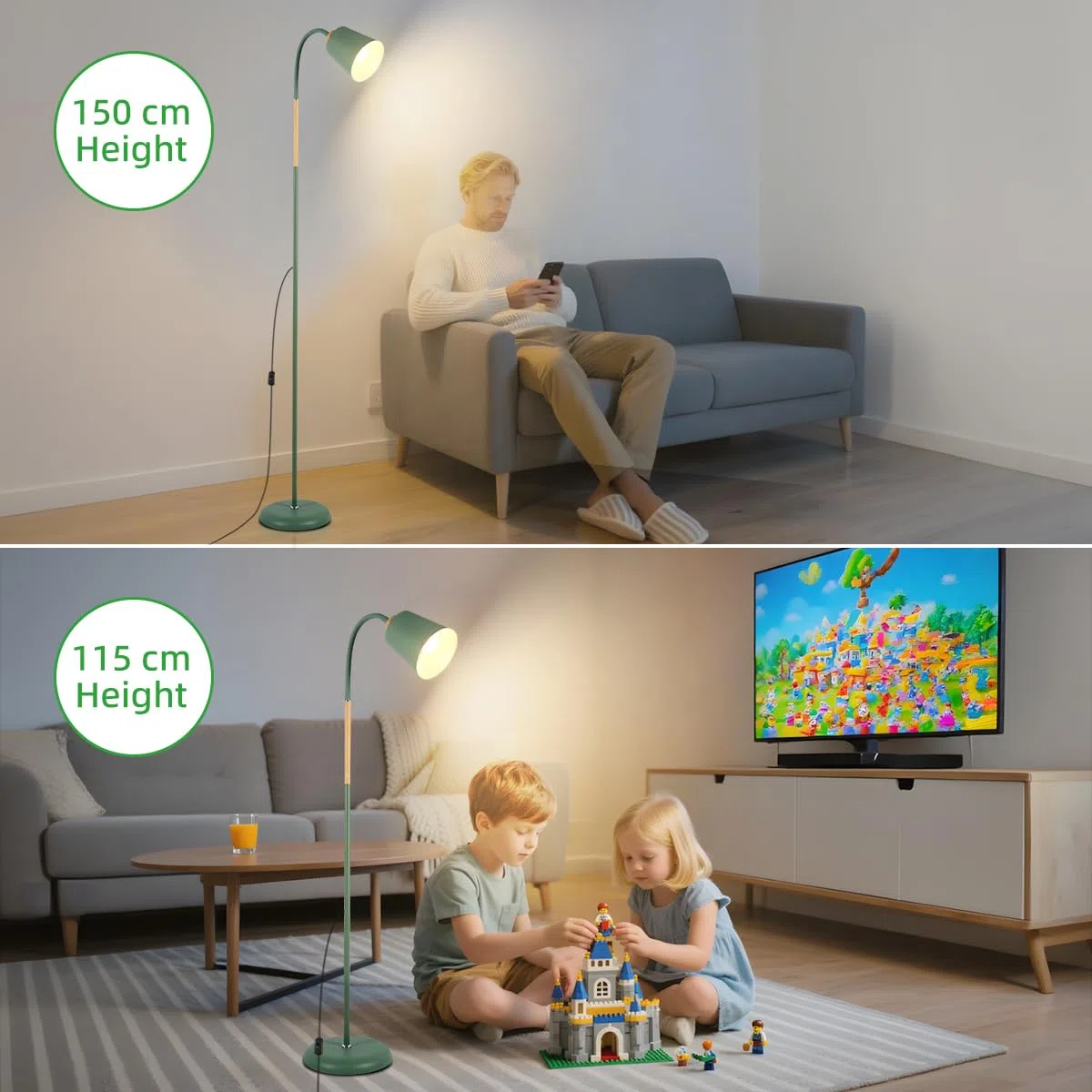 ANTENLICHT VILI | Lampada a stelo per soggiorno, attacco E27, max. 60 W, altezza 159 cm, lampada da lettura con cavo da 200 cm, senza lampadina, camera da letto e studio, verde
