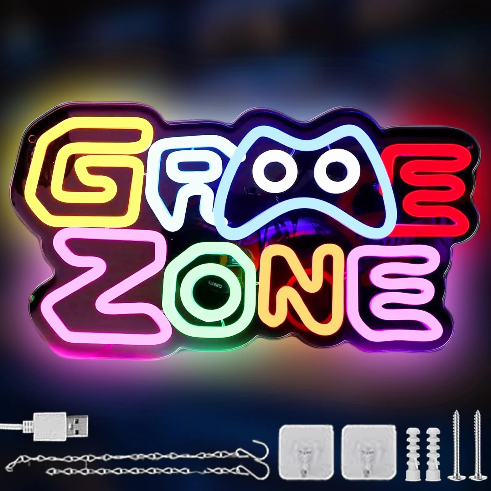 BAIFULAI Gaming Zone Insegna al Neon, LED Gaming al Neon Colorato, Luce al Neon USB Letter Game per Decorazione da Parete, Insegna al Neon per Zona Gaming, Grotta dell'Uomo, Regali Insegna LED per
