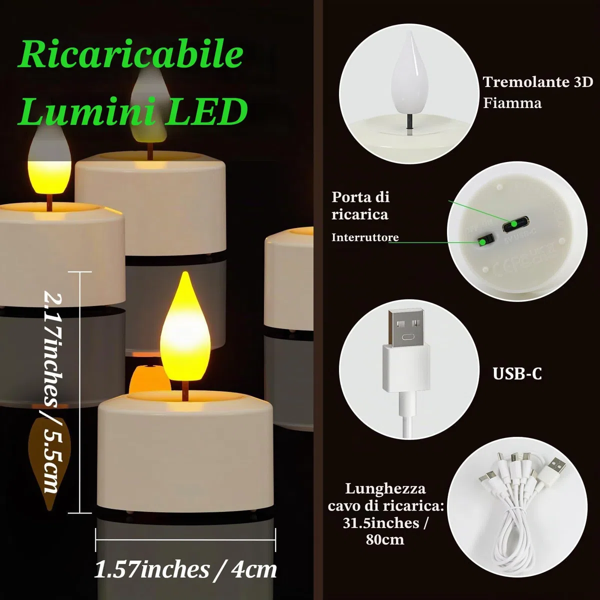 SoulBay 6 pezzi Tea Light Candele LED con Telecomando, Candele Finte LED Batteria USB Ricaricabili Elettriche Effetto Reale con Timer, Natalizie Decorative Luci per Halloween Casa Natale Decorazioni
