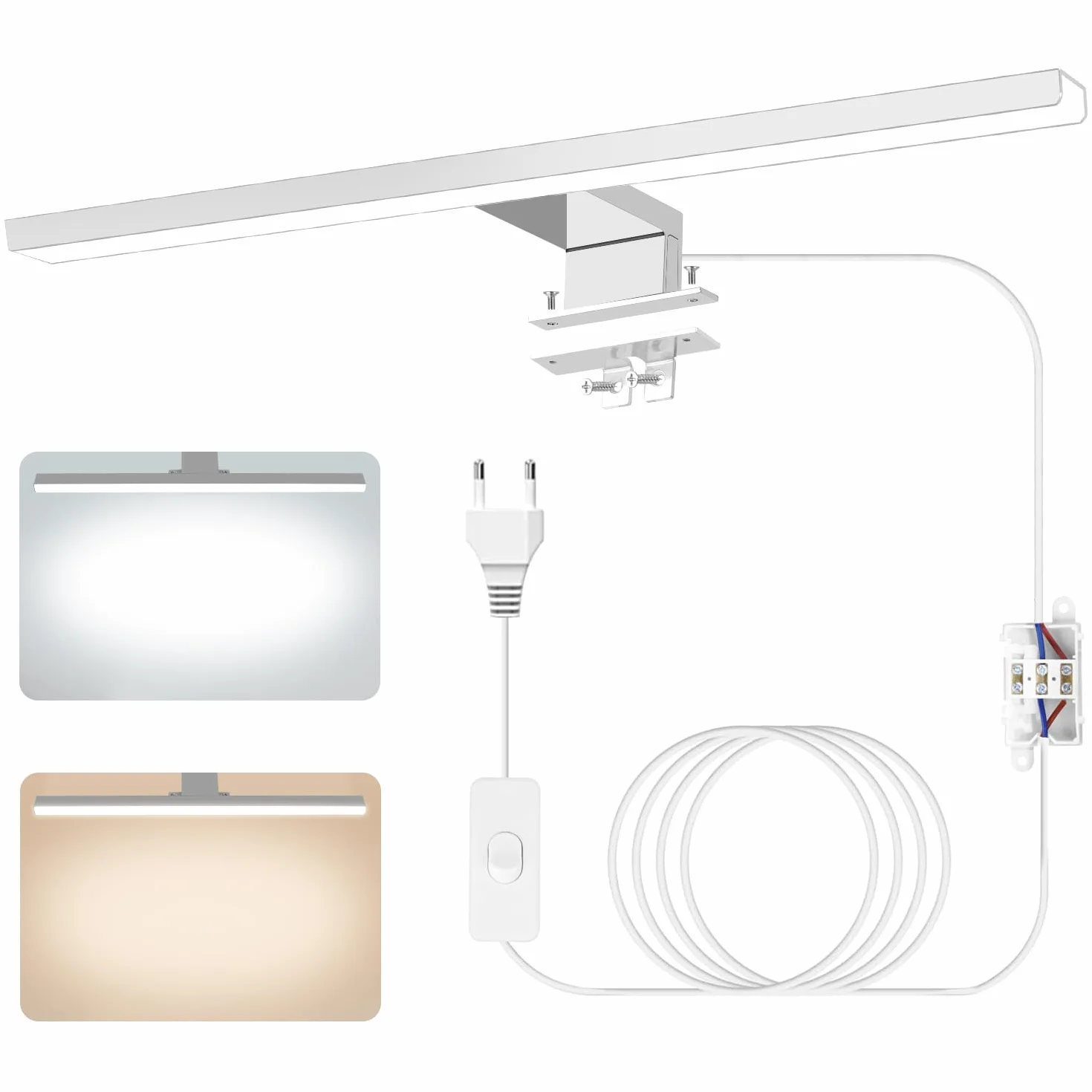 Lampada Bagno LED, 4000K 6000K Temperatura Bicolore, 40cm 12W Specchiera Bagno Impermeabile dello Specchio dell'alluminio con l'interruttore Cablaggio, Illuminazione Della Luci Specchio Mobile