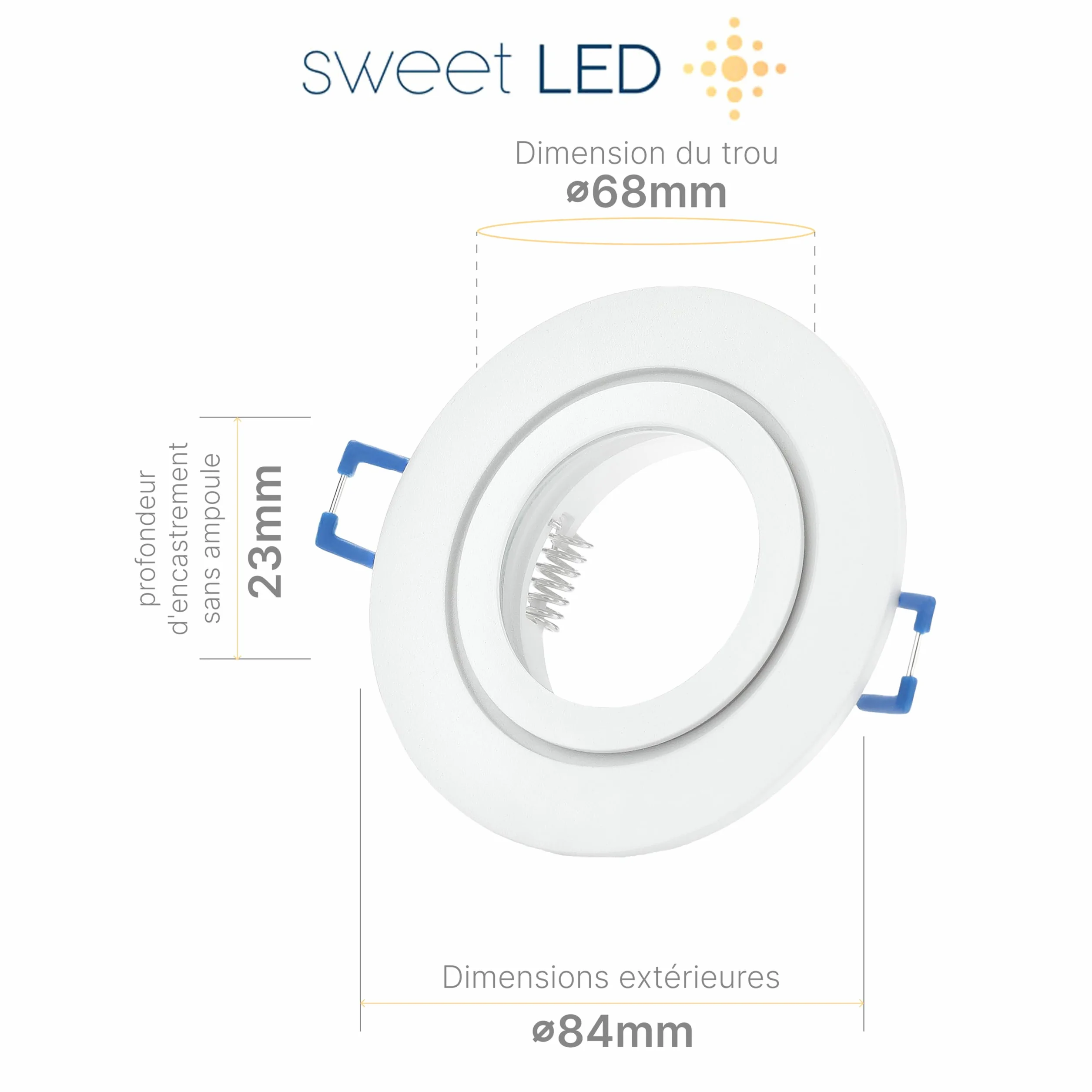 Sweet Led 4x Cornice da incasso incl. portalampada GU10 - faretti da incasso IP44 per il bagno, faretti LED da incasso rotondi in alluminio - Ø 84mm, bianco