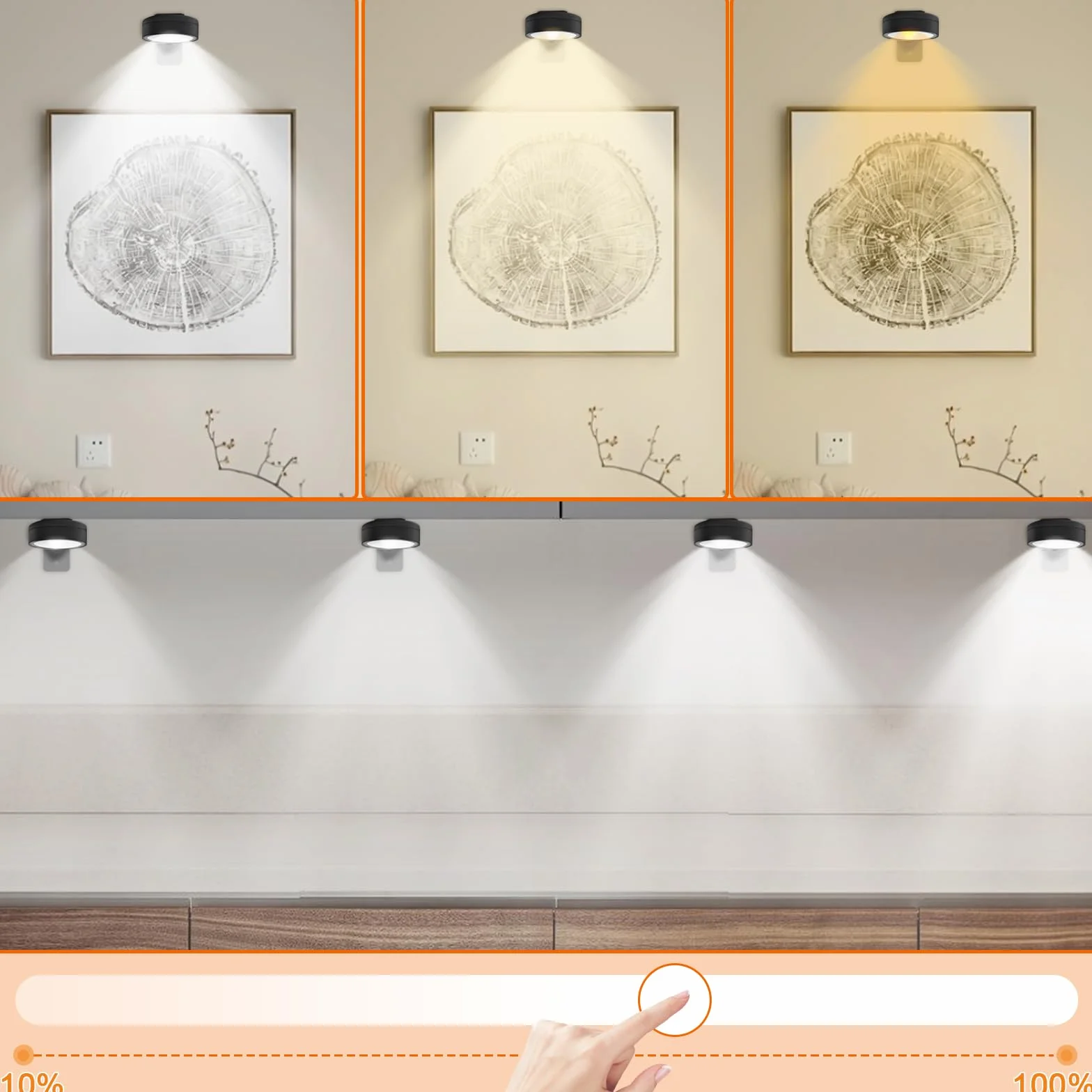 GBKDQQ Confezione da 4 luci per quadri, batteria ricaricabile, 3 temperature di colore, dimmerabile, indicatore artistico, luce di accento