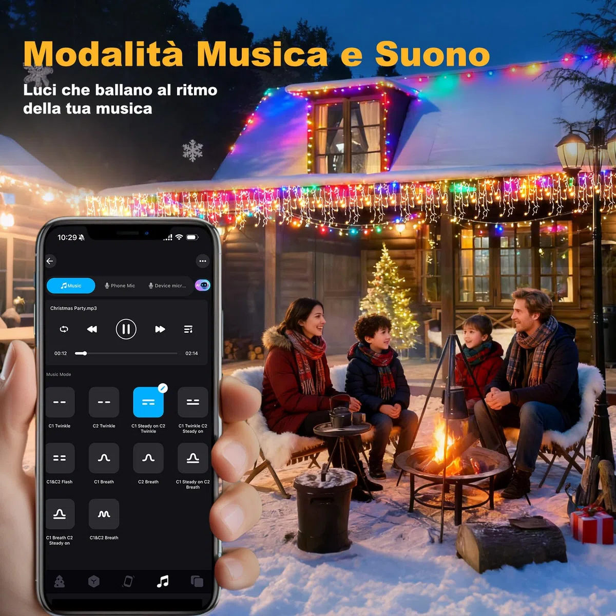 Luci Natale da Esterno Cascata, Luci Natale Esterno Bianco Caldo e RGB, Tenda Luci Natale Esterno con APP e Telecomando, 17 Modalità, 4 Luminosità, Timer, Decorazioni Natale Esterno(15M-600L,C/RGB)