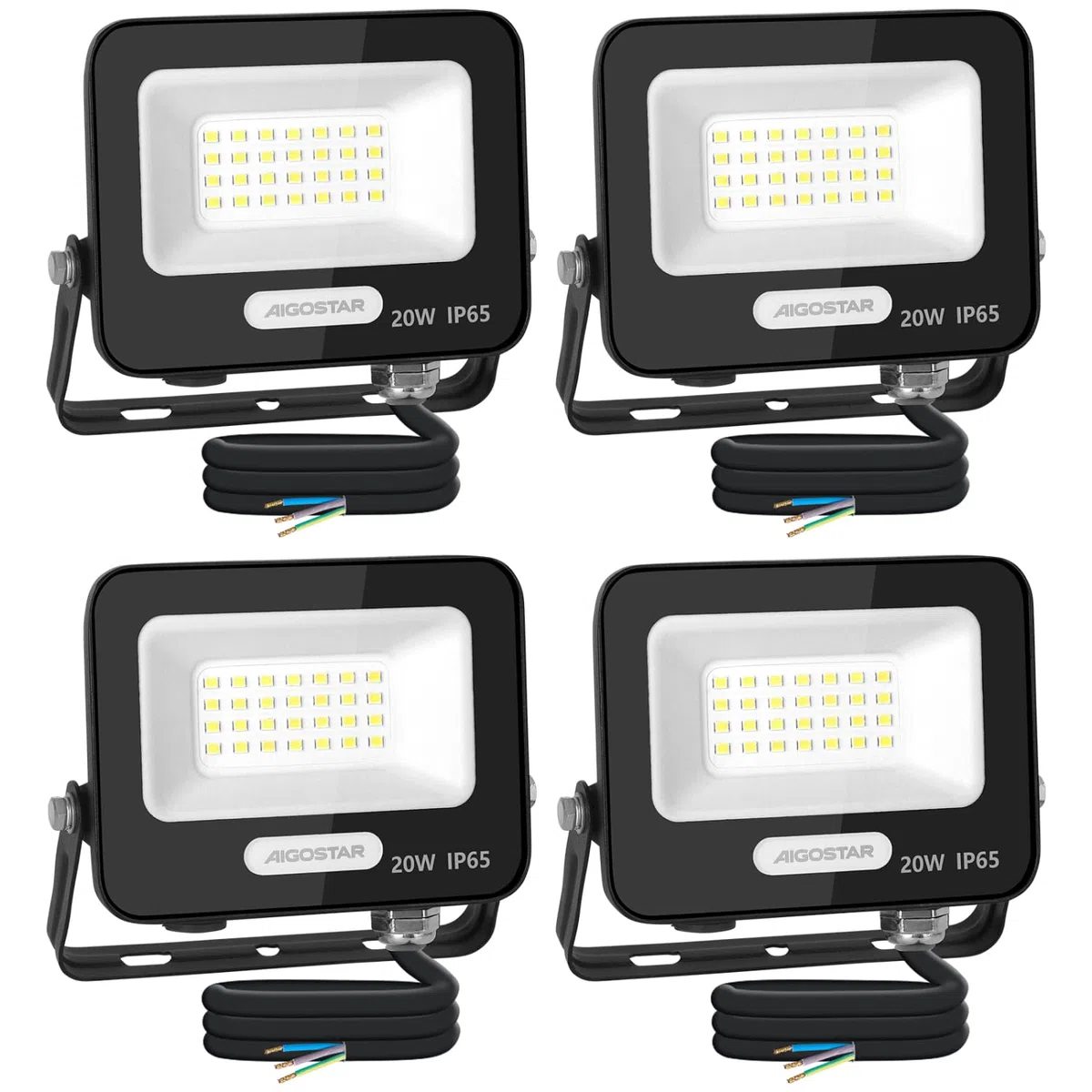 Aigostar Faretto LED da Esterno 20W 1650LM: Faretti LED Esterno Impermeabile IP65-6500K Bianca per Giardino Cortile Garage Pareti. 4 pcs