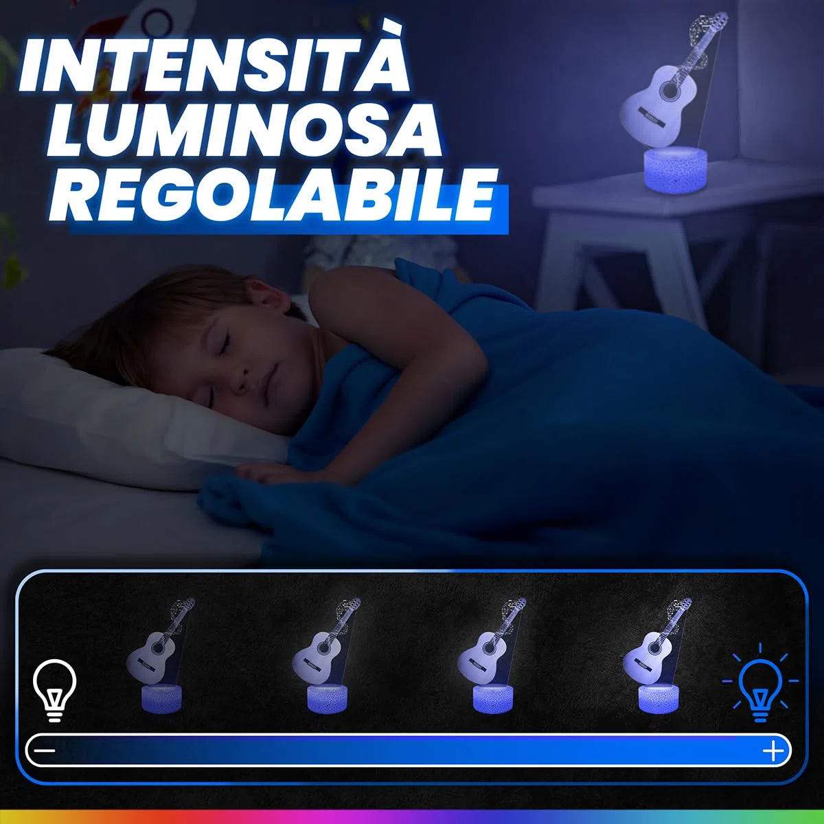 Lampephoto.fr - Lampada 3D Chitarra acustica Strumento musicale Musicista Lampada Tattile a LED, Effetto Ologramma 3D, Idea Regalo Natale Compleanno per Ragazzo o Ragazza, Oggetto decorazione camera