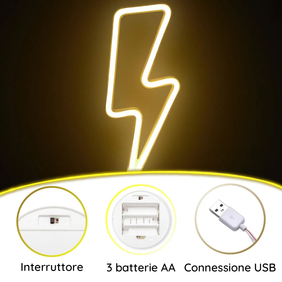 Confezione da 2 Fulmine e Pianeta - Lampada Neon LED Gaming, Luci Neon, Insegna Luminosa LED Camera Decorazioni Gamer, Scritta Luce Lettere Insigne Luminose Muro. Connessione USB o batterie