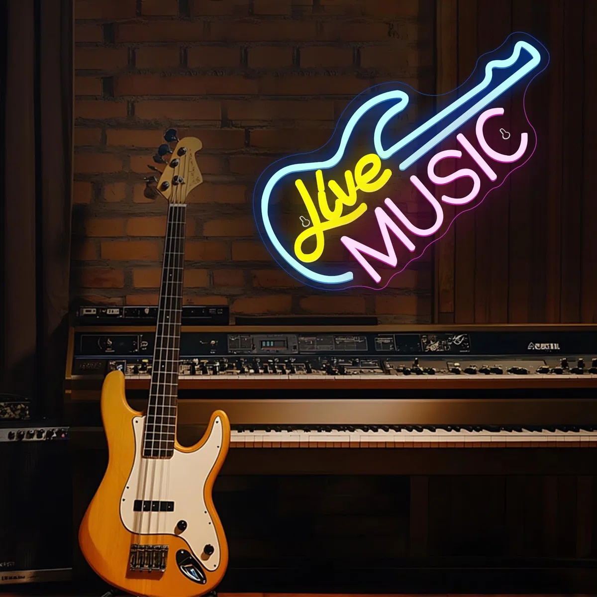 Segno al Neon LED Chitarra Live per Parete USB Alimentazione Regolabile Bar Musicale