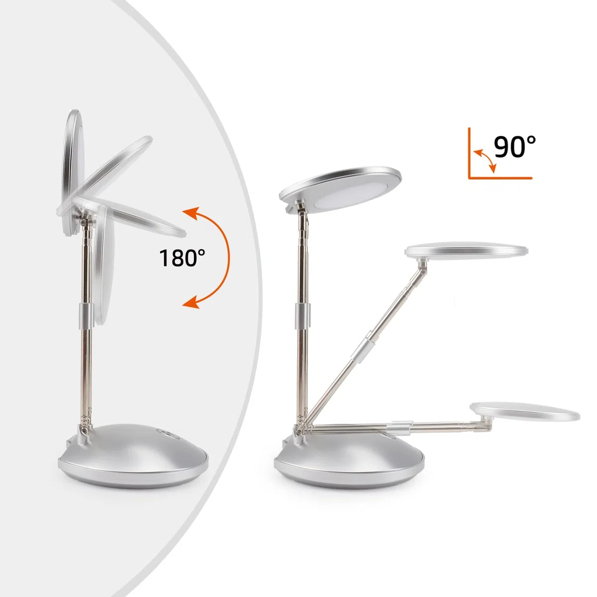DA LIGHT - Lampada da scrivania a LED, 3000 K, luce bianca calda, 3,6 W, per comodino, da lettura, con supporti retrattili, colore argento, per ufficio, lettura, studio