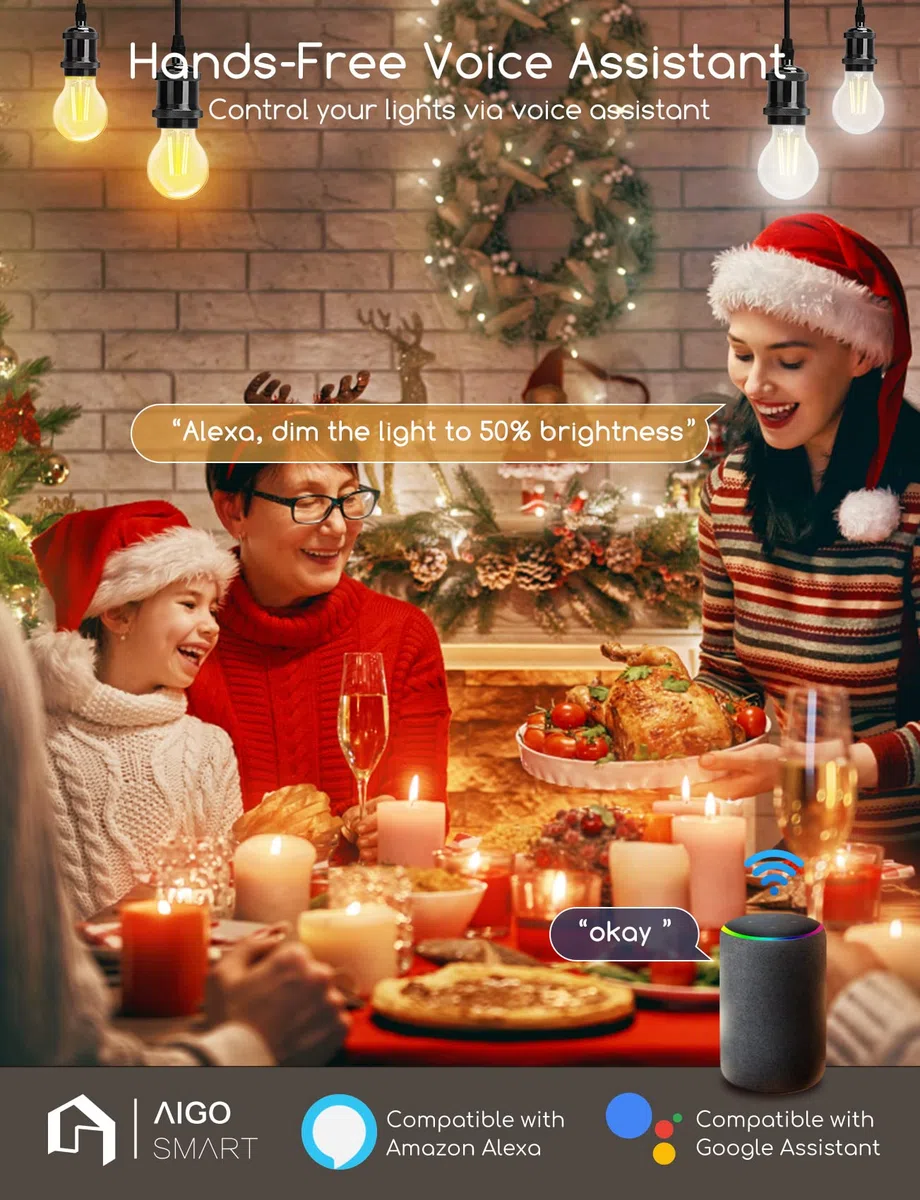 Aigostar Lampadine Alexa, Lampadine Led E27 Vintage, G45 Transparente Lampadine Filamento a Globo, 4.5W, 470LM, Bianco Caldo Dimmerabile 2700K - 6500K, Compatibile con Alexa e Google Home, 4 Unità