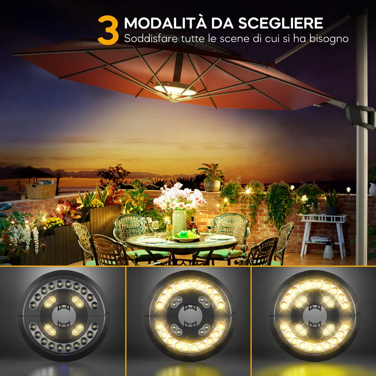 Luce per Ombrellone, Eletorot Luci da Esterno Giardino USB Ricaricabile Illuminazione per Ombrellone da Spiaggia Giardino 200lm