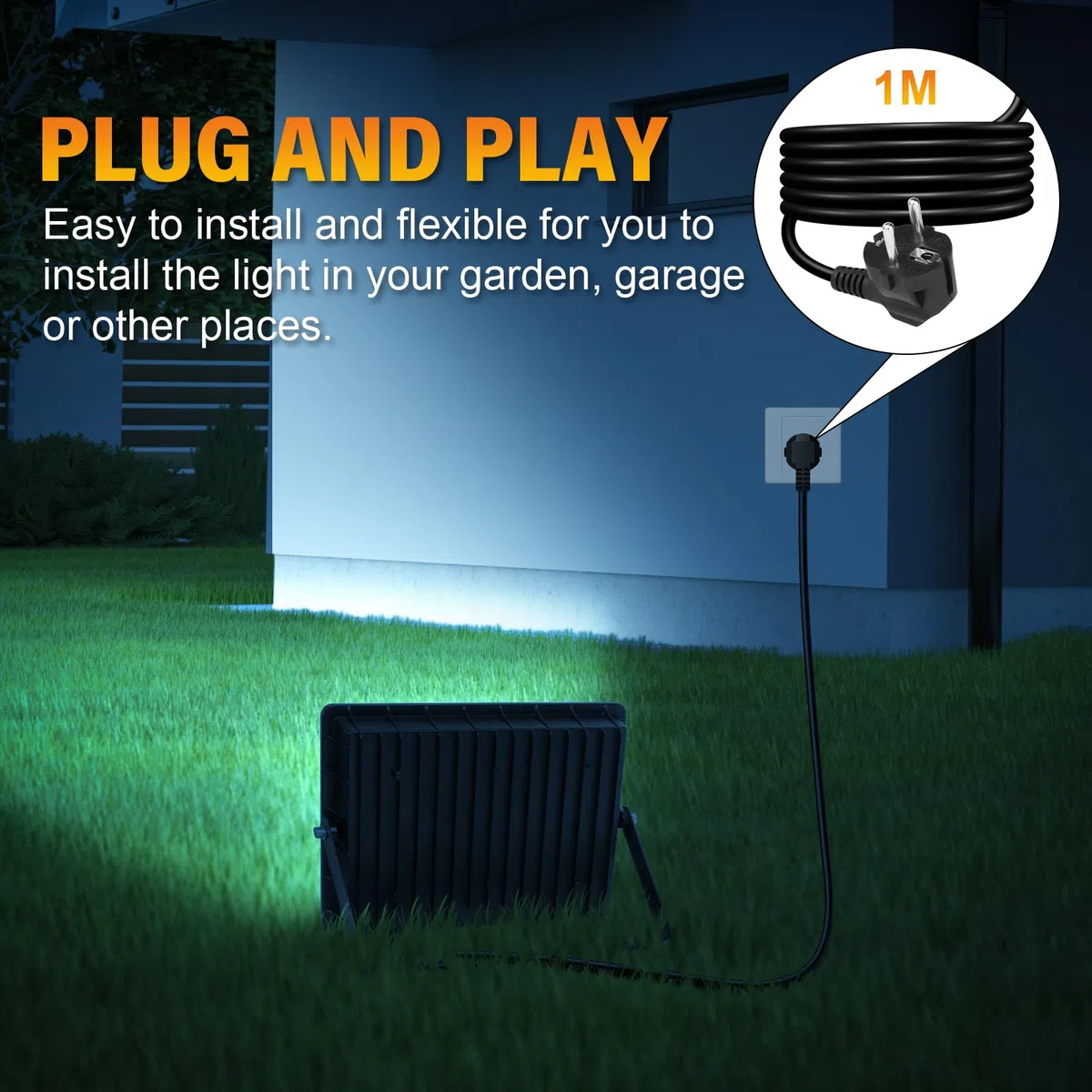 RIGIDON Faretto LED 100W, Faro da Esterno con Spina, Faretti 10000LM Impermeabile IP66, Fari Led Interna ed Esterna 6000K Bianco Freddo Fari di Sicurezza per Giardino, Cortile, Garage