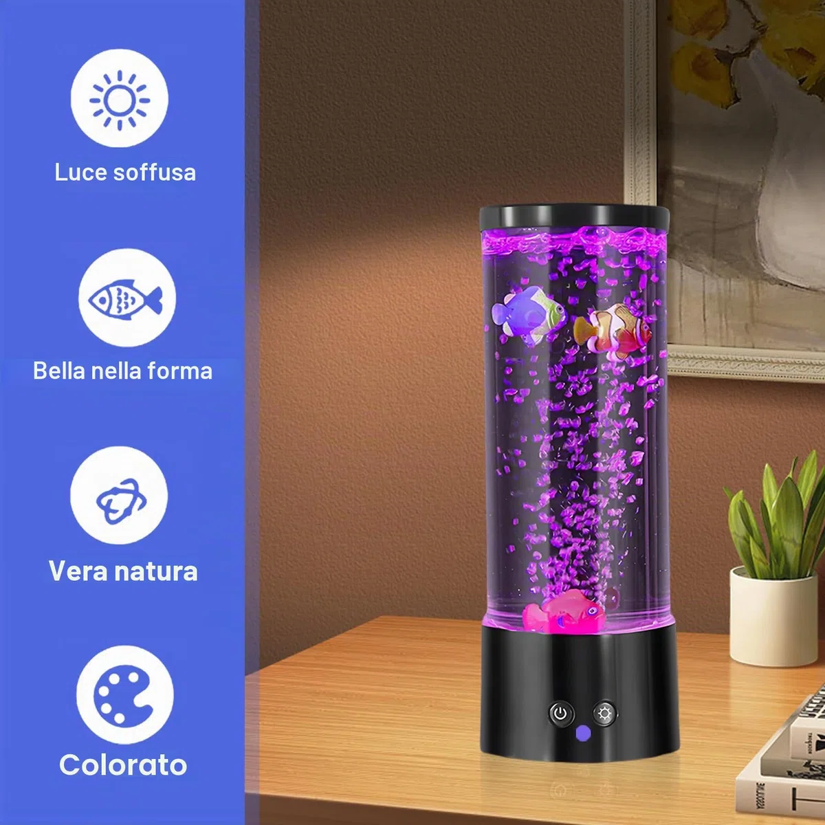 Lampada Lavica a Bolla Con Pesce - Telecomando, 16 Colori e 4 Modalità - Acquario d'Atmosfera LED Con Cavo USB per Casa, Camera da Letto