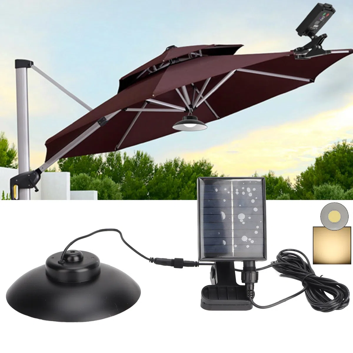 Luci per Ombrellone da Patio, Luci per Ombrellone a LED Ad Energia Solare da Esterno con Telecomando Temporizzato IP65 Lampade a Sospensione Vintage da Esterno Impermeabili (Luce