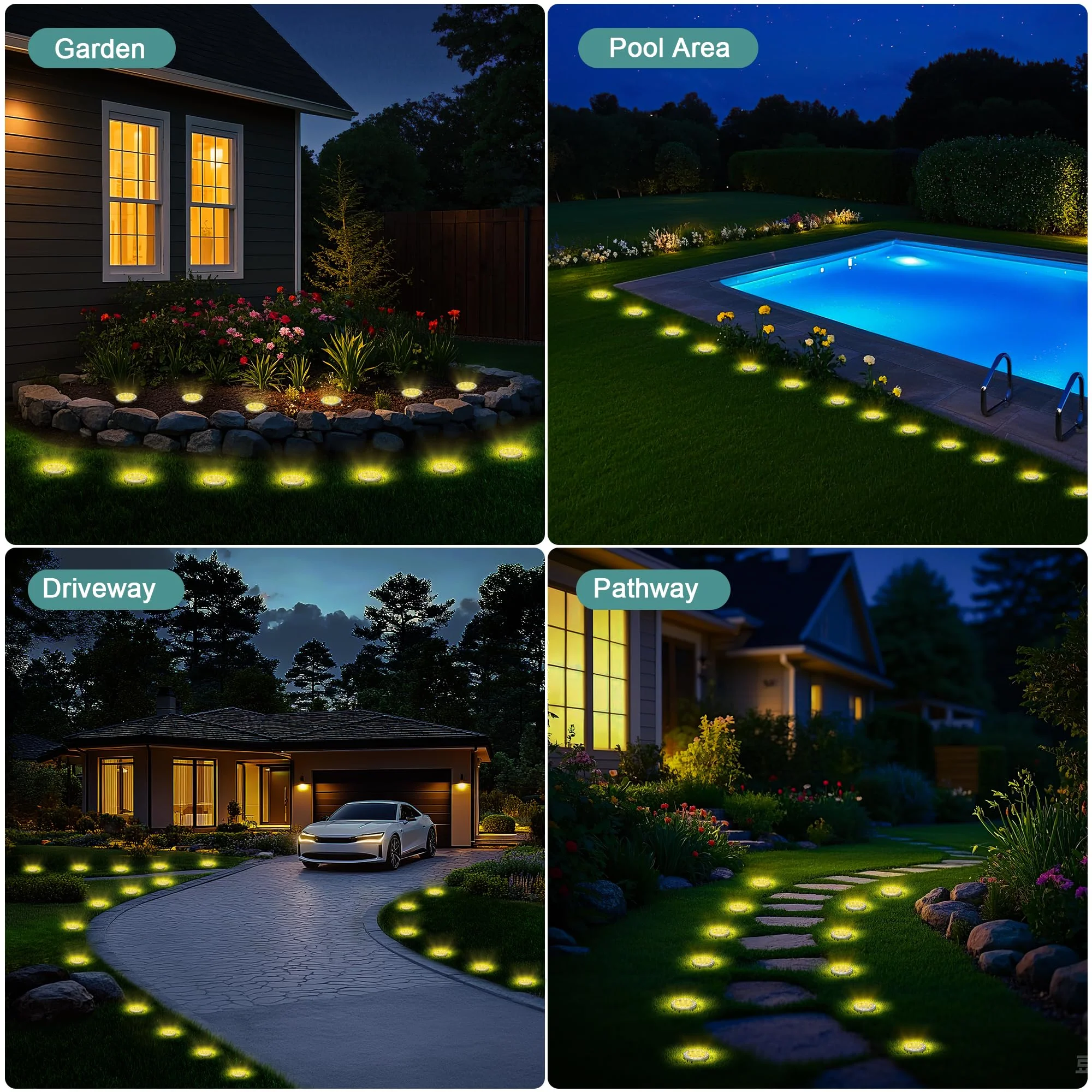 FIFlying 10 pezzi Luci Solari da Giardino, 8 LED Lampade Solare da Terra, Acciaio Inossidabile Bianco Caldo Faretti Sepolta Solari a Led da Esterno, per Prato, Vialetto, Marciapiede, Patio