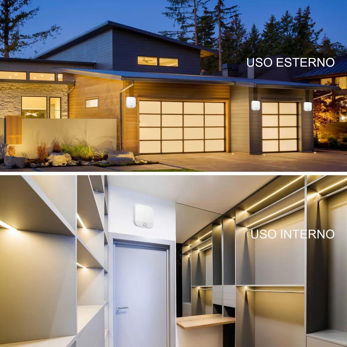 Sigmaled lighting - Plafoniera Led Esterno Interno 20W IP65, Applique da Parete Esterno con Sensore di Movimento, Luce Naturale 4000K 1900Lm, Luci Esterne a Muro Quadrata per Giardino, Scale, Casa