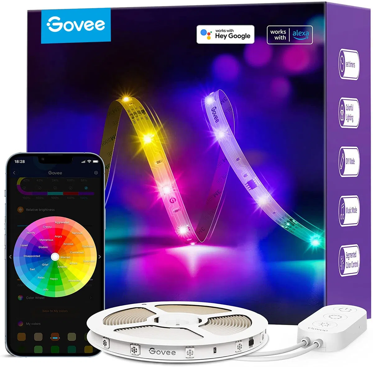 Govee Striscia LED 5 Metri, Strisce RGBIC Funziona con Alexa Google Assistant e APP, DIY Segmentato Sync Musicale per Luci LED Camera da Letto, Soggiorno, Cucina, Giochi