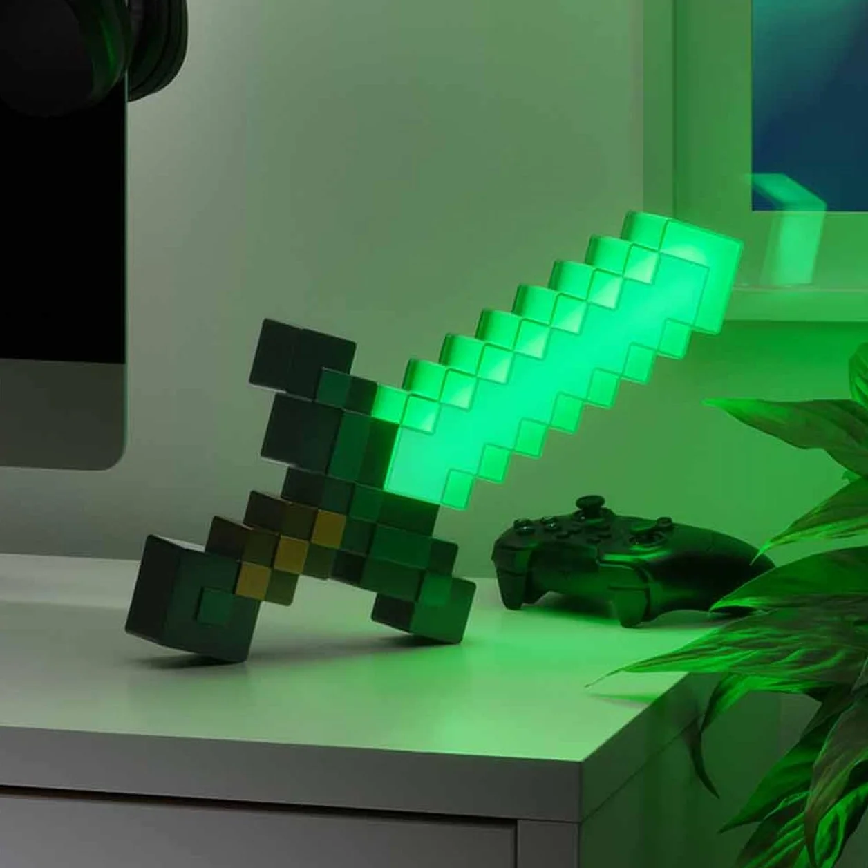 Luce Spada di Diamante Minecraft Merchandise Ufficiale, 3 Modalità di Luce Dinamica con Reazione al Suono, Decorazione per Stanza di Gioco & Collezionabile, Alimentata a USB o Batterie