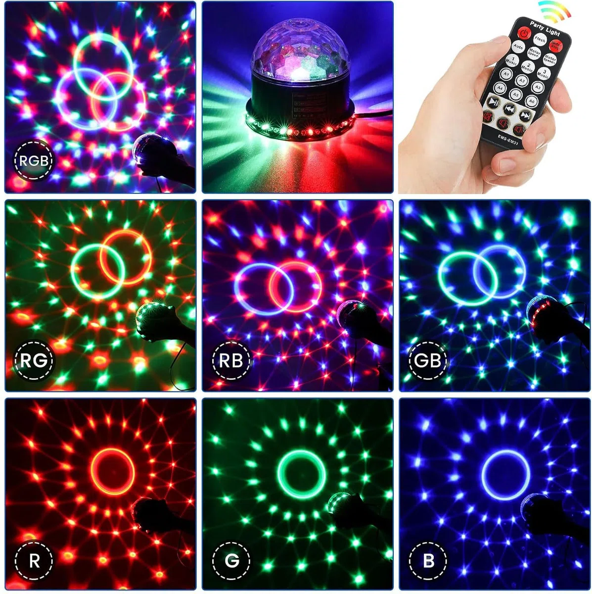 Luci Discoteca, BLITZWILL LED RGB palla da discoteca Luci per feste lettore musicale bluetooth, lampada da festa discoteca musica controllata con telecomando, spina UE per casa Natale KTV