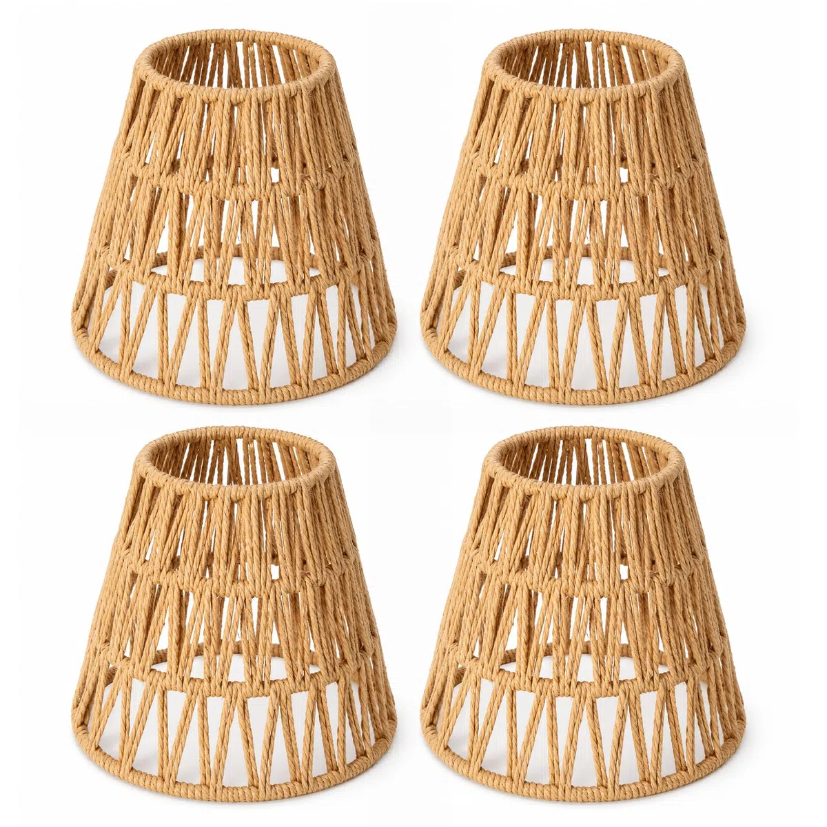 4 Pezzi Paralume in Rattan Naturale: Paralume in Stile Boho Rattan, Semplice Montaggio E Lunga Durata, Paralumes Rattans Intrecciato Lampada per Lampadario Soffitto Lampada Da Tavolo Lampade