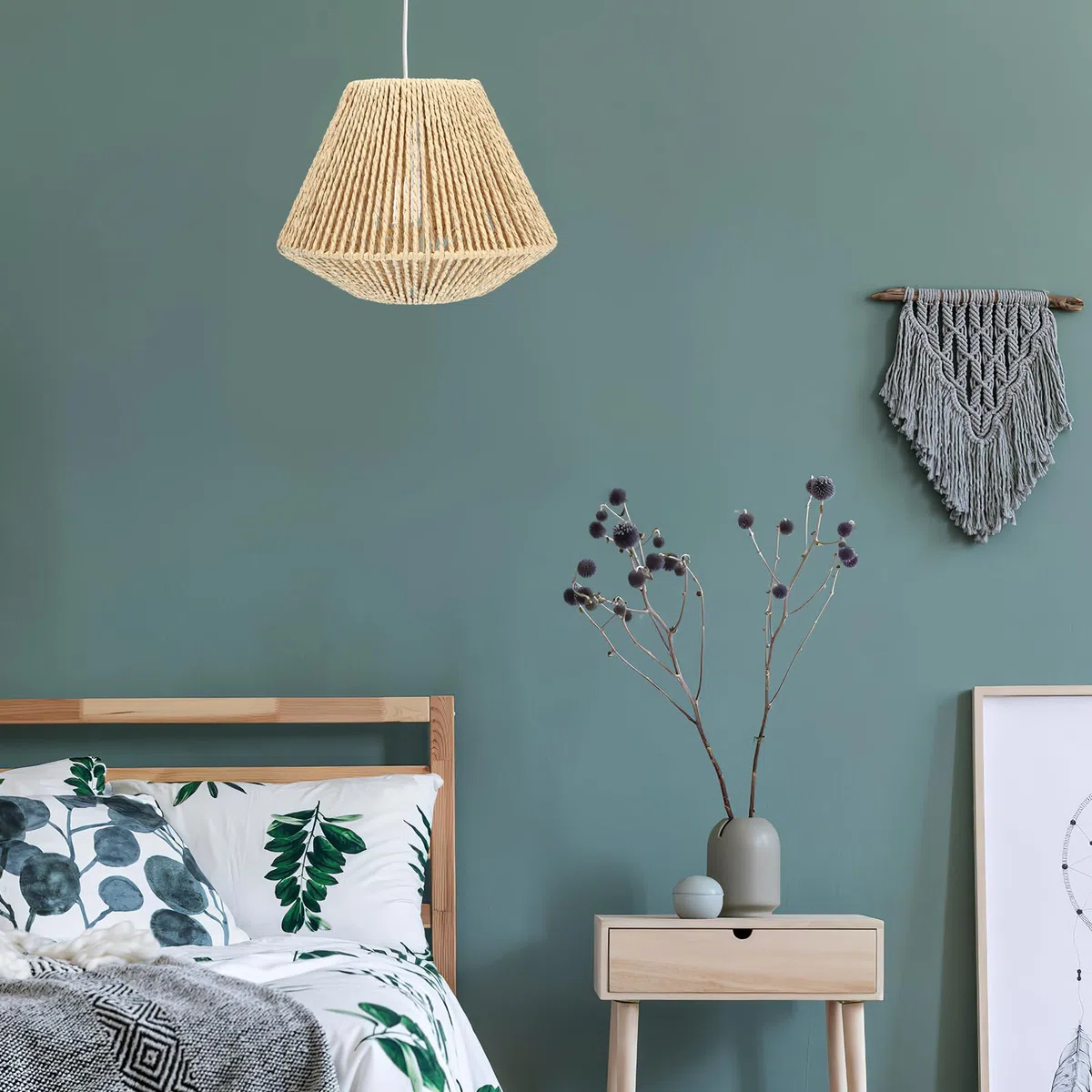 Mikikit Plafoniera I ntrecciata, Paralume Boho in Rattan Vimini Lampada Da Soffitto In Corda Di Paglia Naturale Con Paralume In Rattan Luce A Muro