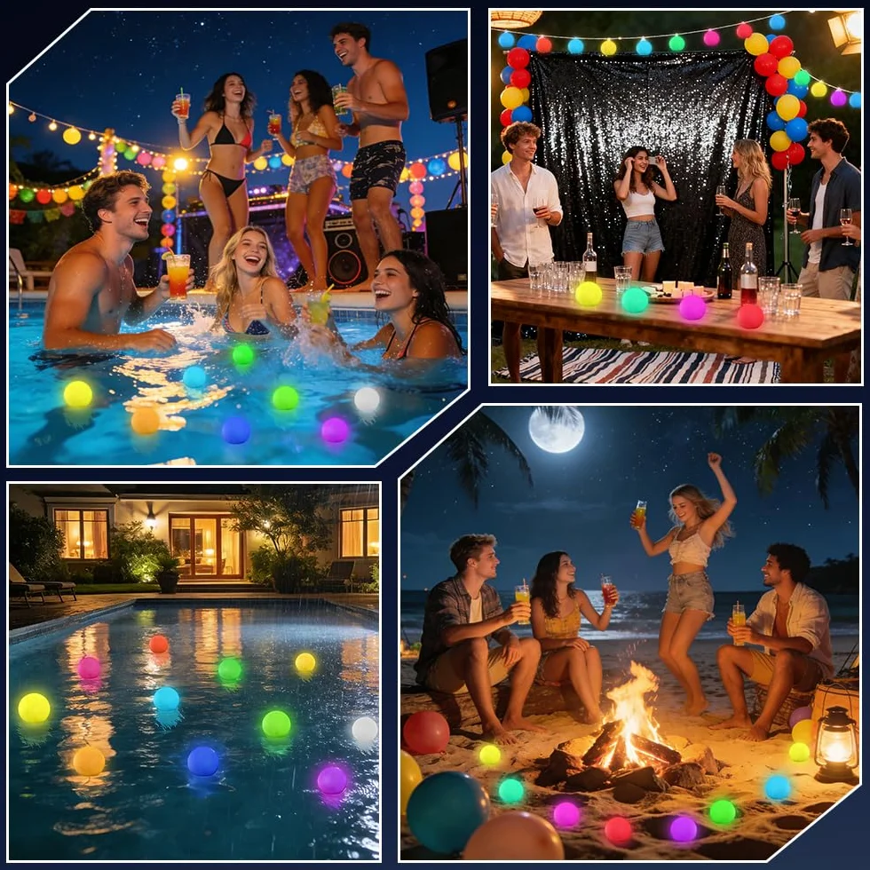 Palla Luminosa per Piscina, 4 Pezzi Luci Galleggianti per Piscina con Telecomando, Impermeabili Luci per piscina LED Fuori Terra, Lampada Sfera Giardino per P-iscina Laghetto Giardino