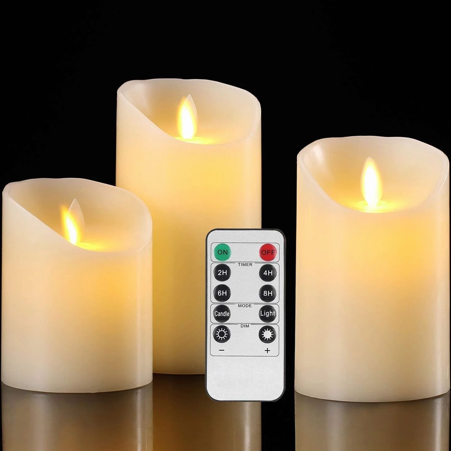 Aku Tonpa LED Candles Light 4" 5" 6" Pack of 3 Pillar Battery Operated Flameless