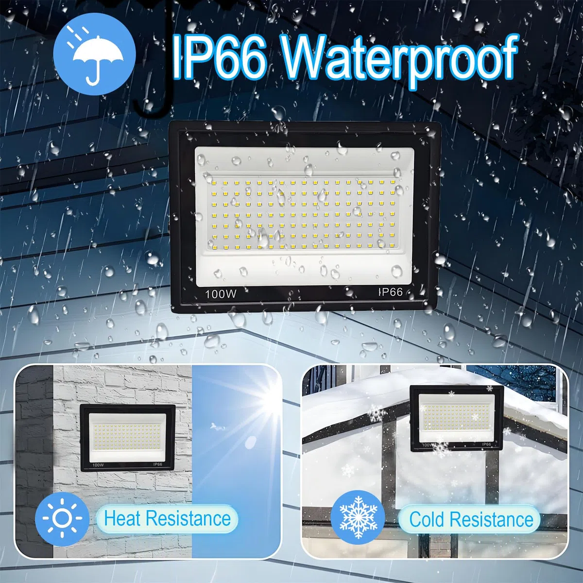 Faro LED Esterno 100W, 1M Cavo Bianco Freddo 6500K, IP66 Impermeabile Farettdao led esterno, 10000LM Faretti LED Esterno, per Giardini, Terrazze, Cortili, Piazza, Parchi, Garage, Fabbriche