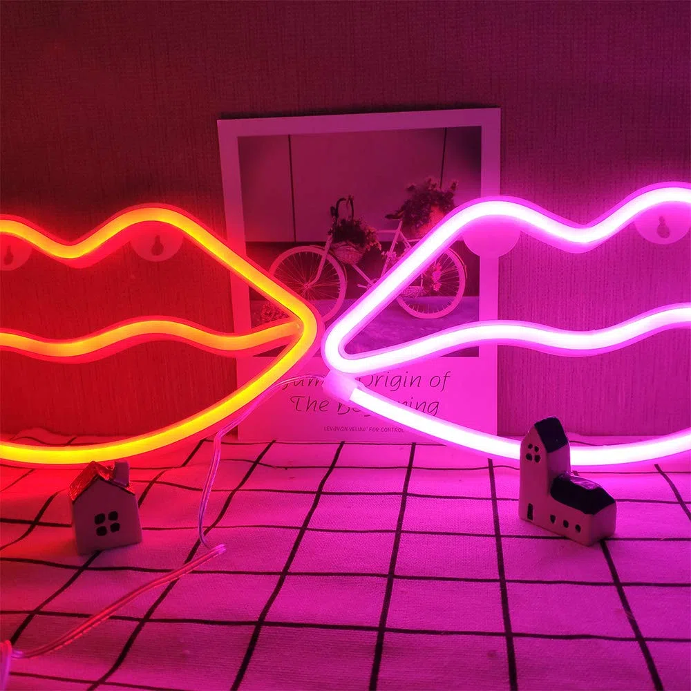 ENUOLI Pink Lip Insegne al neon Luce notturna al neon Applique da parete al neon Led Arte decorativa Luci al neon Lampada a led a batteria o USB per la festa di Natale Compleanno Matrimonio