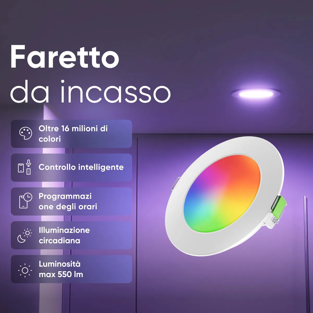 Nanoleaf Faretti LED da Incasso Soffitto Alexa, 550LM 1200K-6500K Compatibile con Google Home/App, Multicolore RGBCW Intelligente LED Dimmerabile per Cartongesso,1 Pezzo