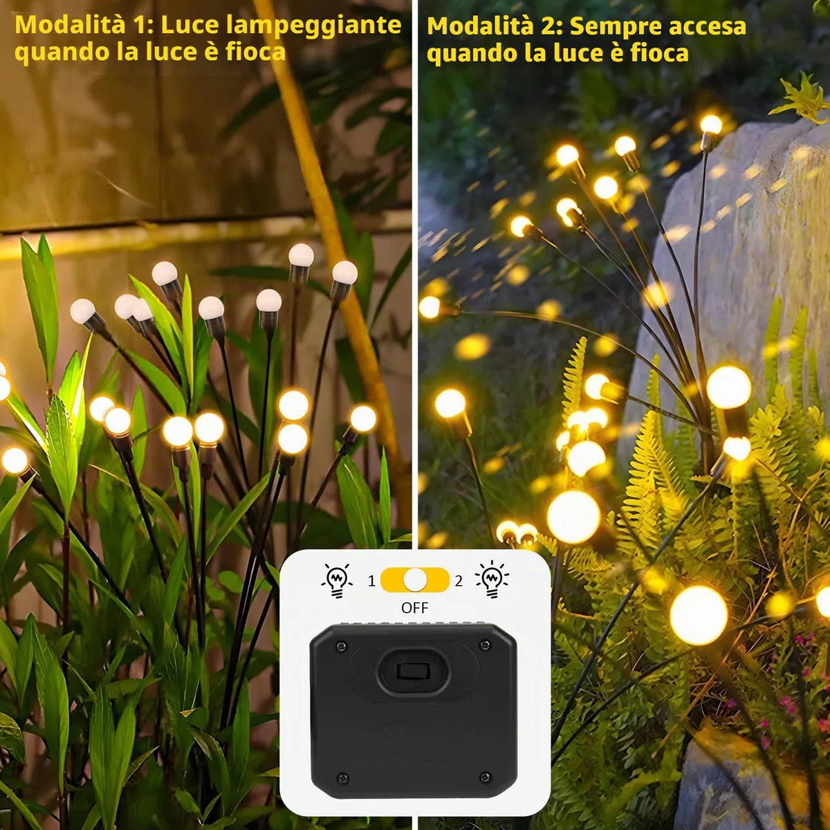 Luci solari per giardino esterno, confezione da 4 8 luci a LED a energia solare, per esterni, altezze aggiornate, modalità opzionali, luce lucciola, impermeabile IP65, luci solari per vialetto,