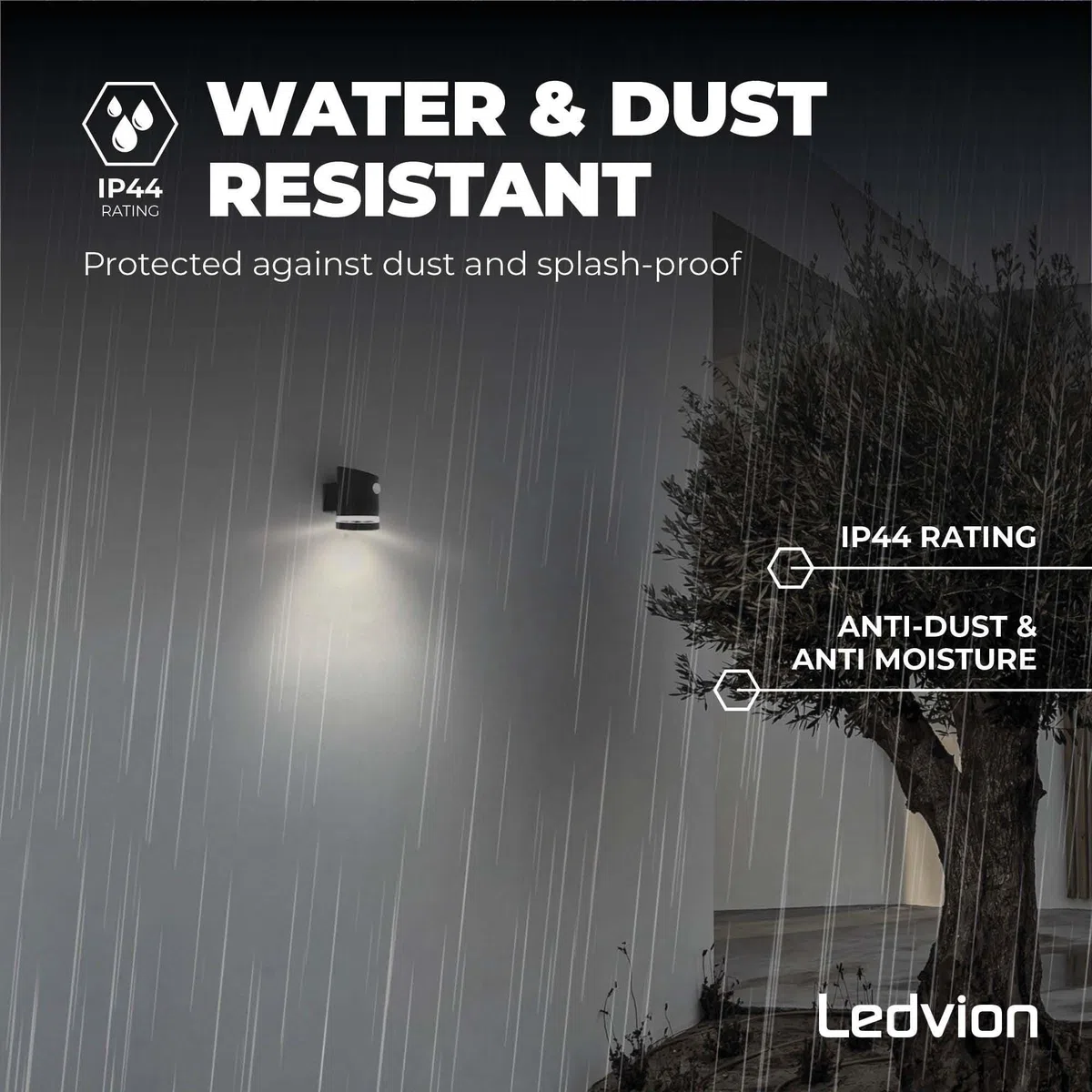 Ledvion - Lampada da Parete LED Solare con Sensore, 3000K, IP44, Nera, Elara, Lampada da Esterno, Luce Atmosferica, Illuminazione da Giardino