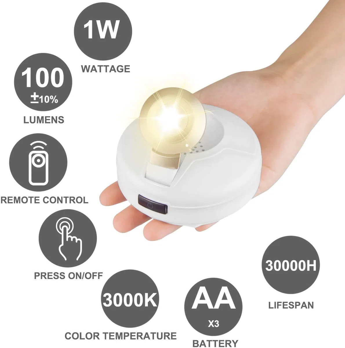 HONWELL Lampada da parete a LED con interruttore, dimmerabile, funzionamento a batteria con telecomando, timer, illuminazione per bersaglio, immagini, soffitto, cucina, armadio, corridoio, 2 pezzi