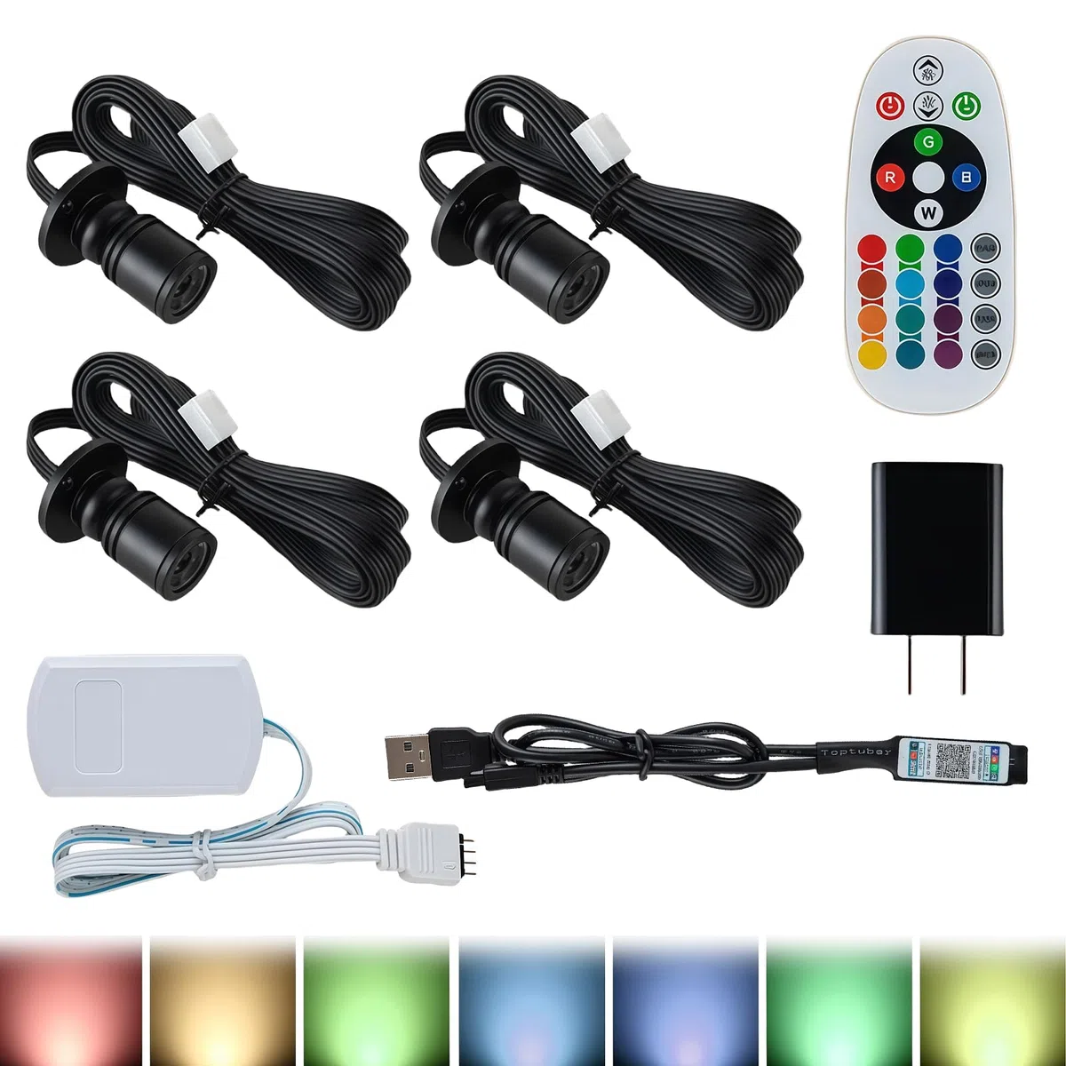 4 mini faretti a LED con telecomando, 1,5 W, orientabili a 180°, per interni, controllo Bluetooth, piccolo set di luci d'accento dimmerabili, per gioielli, corridoio, vetrine
