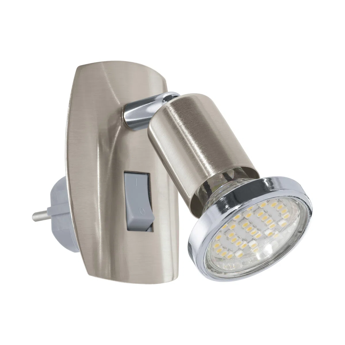 Eglo - Mini faretto a LED da presa, luce orientabile inserire nella acciaio di colore argento e cromo, attacco GU10, interruttore incluso