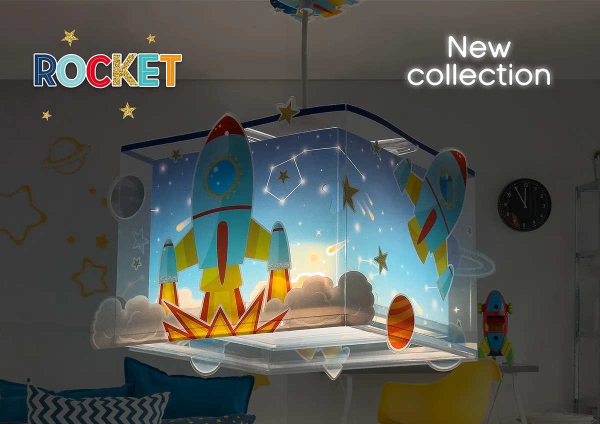 Dalber Lampada da tavolo o comodino per bambini Rocket Razzo Sistema solare