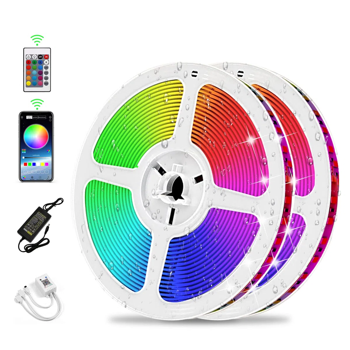 Striscia LED, 10M Impermeabile Strisce LED Luci LED RGB, Bluetooth Strisce LED con Controller App e Telecomando, Striscia Luminosa LED con Musica Sync per la Decorazione di Interni ed Esterni
