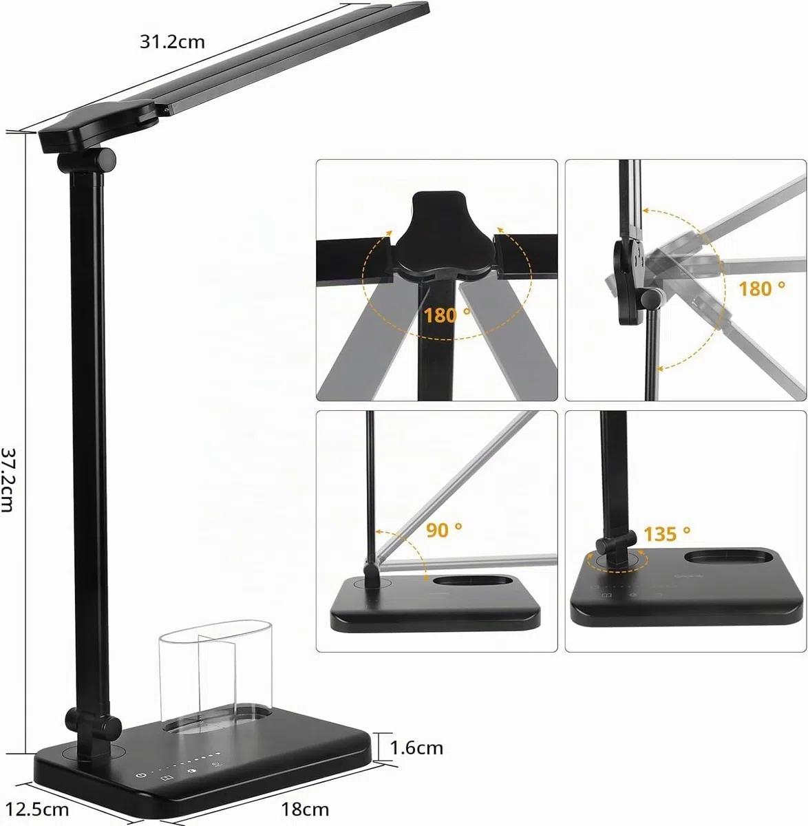 iVict Lampada Da Scrivania LED, 5 Modalità d'illuminazione 10 Livelli di Luminosità, Funzione di Memoria, Due Porte di Ricarica, Funzione Timer per Lettura, Cameretta, Ufficio, Bianca