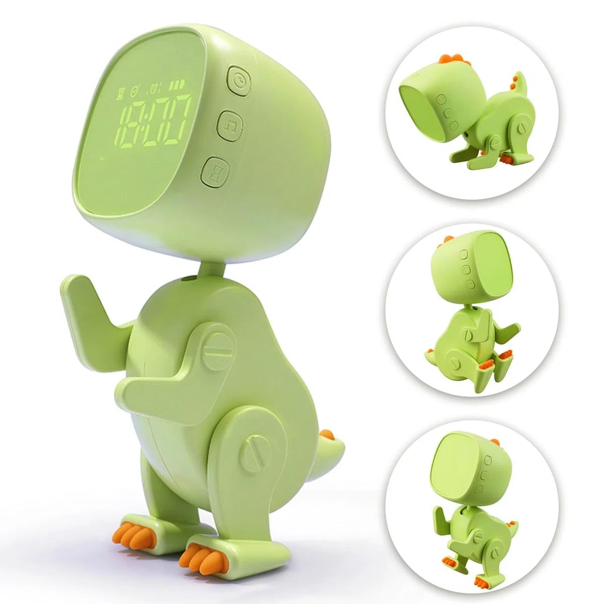 Sveglia per bambini ragazza ragazzo sveglia digitale per bambini luce notturna dinosauro orologio Snooze, con 3 gruppi di allarmi, suono e luminosità regolabili in ricarica USB, verde