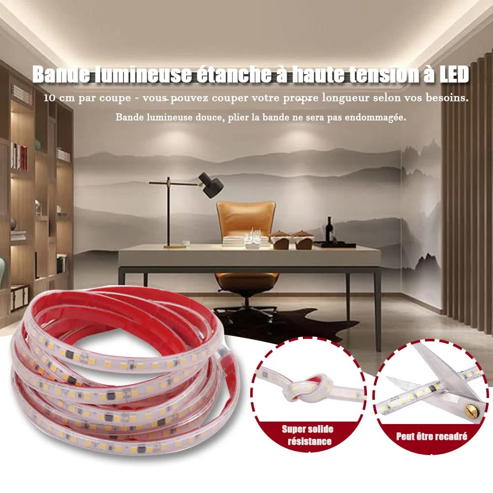 pcning Striscia LED 220V Adesiva Luce Naturale 1M con Interruttore, 1 Meter 2835 120 leds/m IP67 Impermeabile Strip Light 4000K (1M, Bianco)