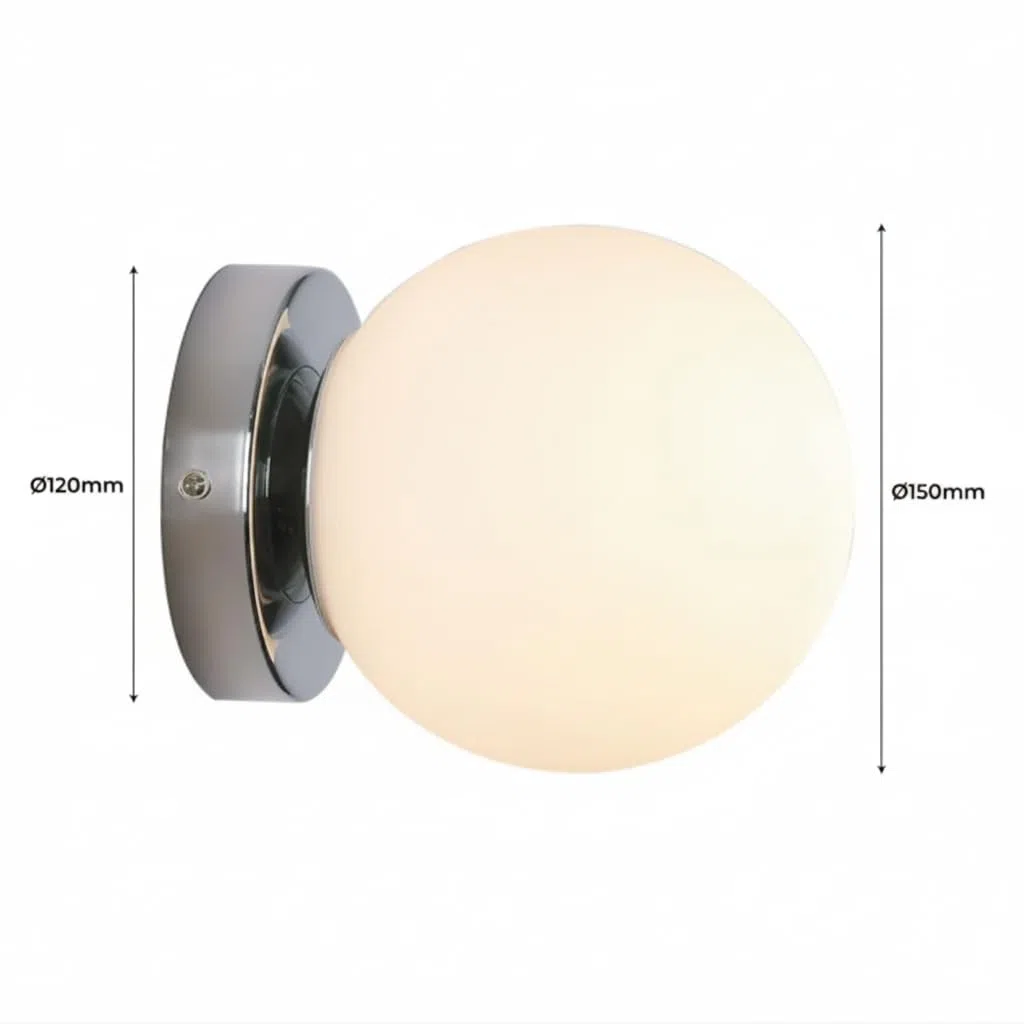 BARCELONA LED Applique da Parete Sfera Vetro AVA IP44 E27, Lampada Parete Globo in Vetro Opale, Illuminazione Bagno e Interni Design Classico Moderno Cromato Decorativo Parete Soffitto