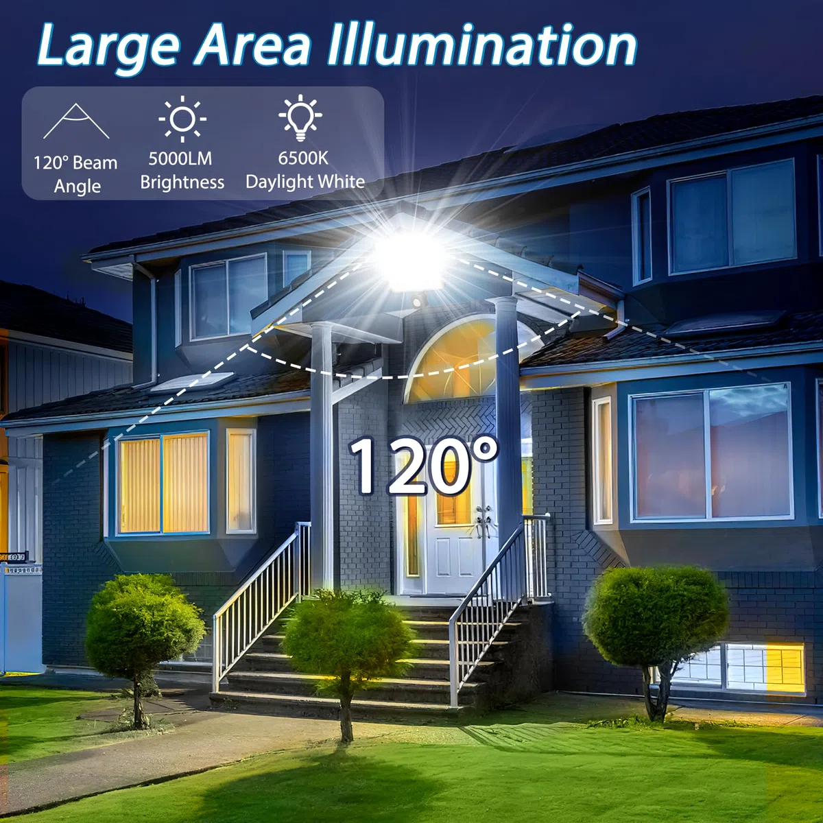 Faretto con Sensore di Movimento 50W, 5000LM 6500K Bianca Fredda Faro LED Esterno con Sensore Movimento, Impermeabile IP67 Luce LED Esterno per Giardino, Terrazza, Garage, Cortile