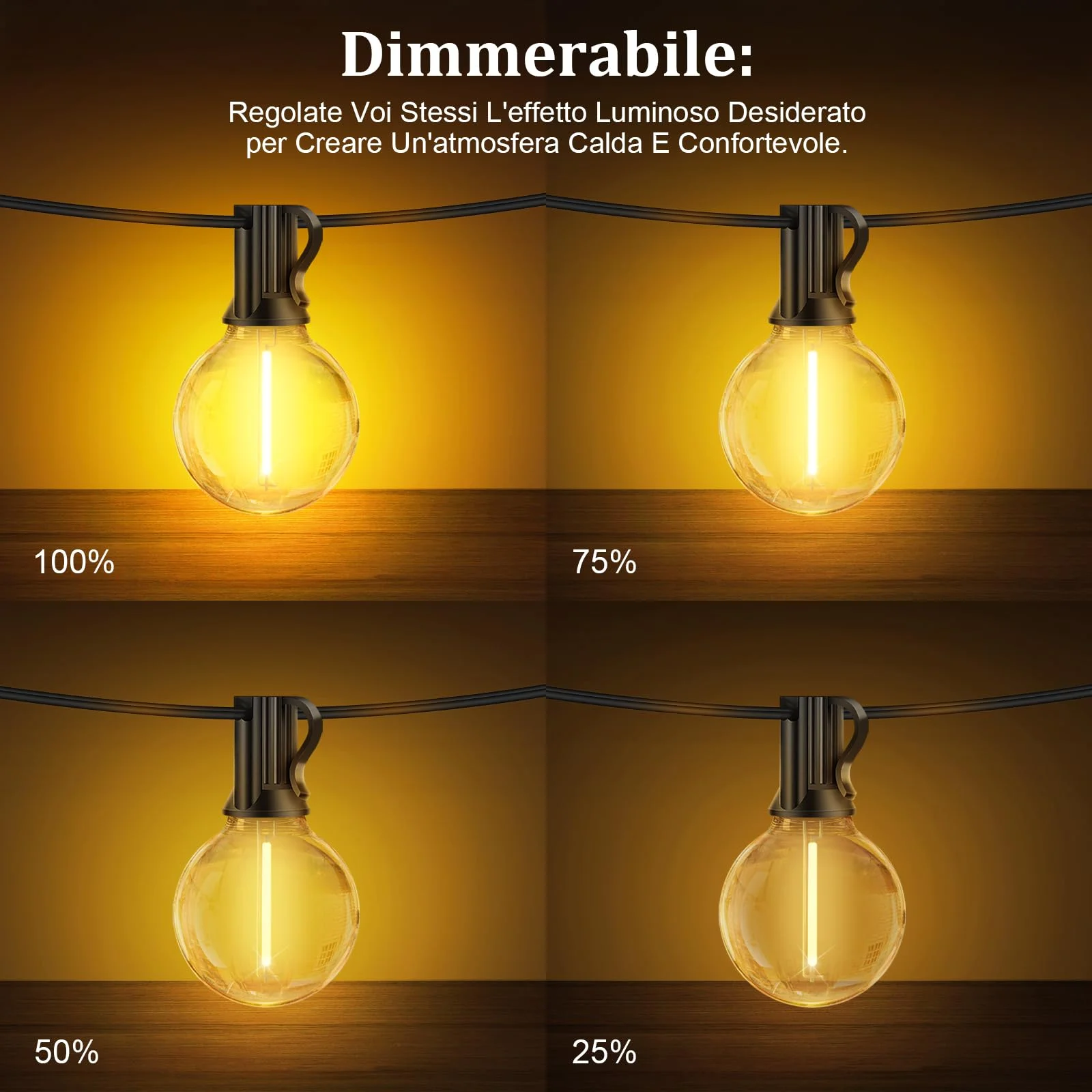 Catena Luci da Esterno Giardino - G40 65Ft 20M LED Lampadine Esterno Filo IP44 Lucine da Esterno Giardino 20 Metri Luce Catena Luminosa Fila Catene Esterno Gazebo Lampade per Terrazzo