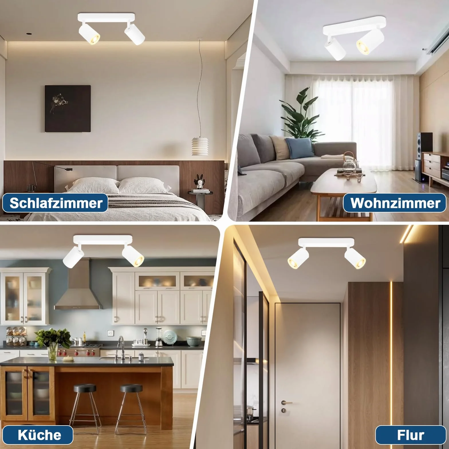 KYOTECH Faretti da soffitto 2 luci plafoniera LED plafoniera bianca faretto orientabile GU10 faretti da soffitto girevoli per 2x lampadine GU10 per cucina soggiorno, lampadine non incluse