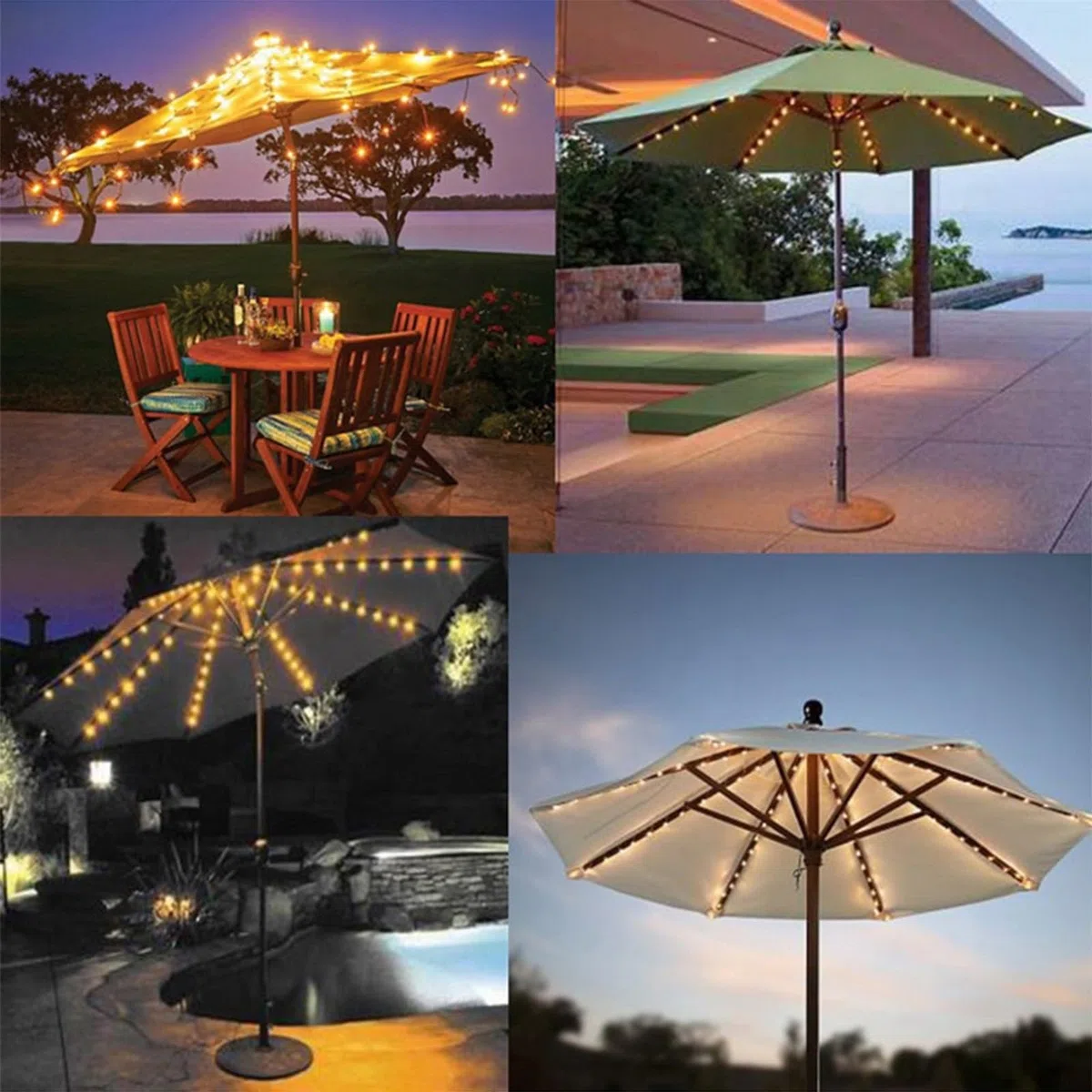 Outdoo - Ombrello a energia solare a LED con ricarica USB, con telecomando e clip, 8 modalità di illuminazione, per campeggio, giardino, decorazione per feste