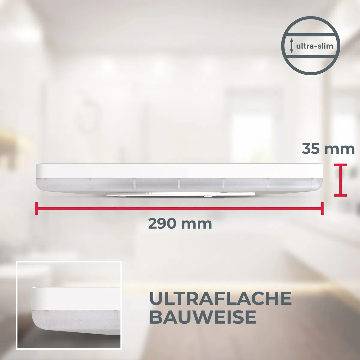 B.K.Licht Plafoniera LED ultrapiatta, Lampada da soffitto per bagno, luce bianca neutra, 18W, 29x29cm, illuminazione indiretta, Bianca